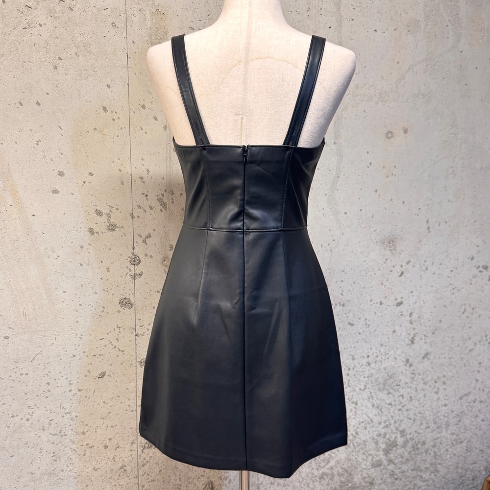Abercrombie & Fitch Vegan Leather Dress Women S Black Mini Square Neck Edgy Goth - Picture 2 of 10